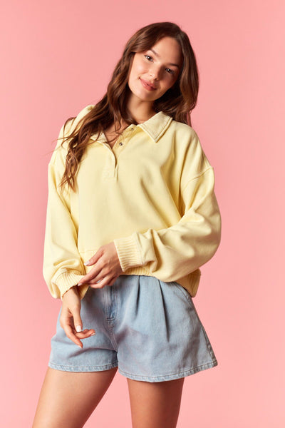 with full transparency mineral wash pullover | lt yellow