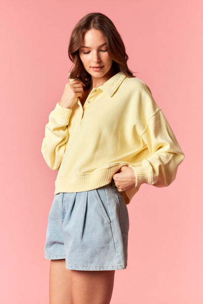 with full transparency mineral wash pullover | lt yellow