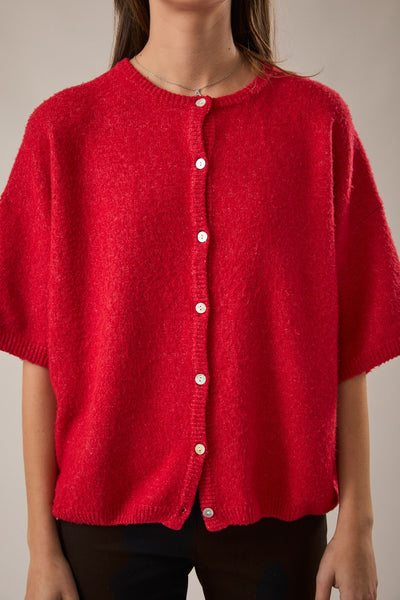 crossing the line short sleeve cardigan | red