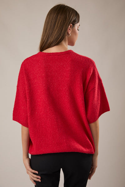 crossing the line short sleeve cardigan | red