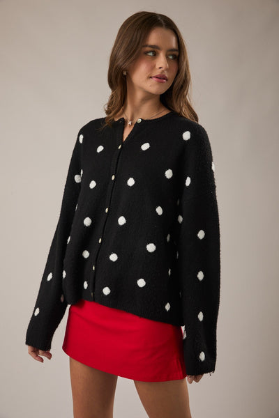 couldn't miss it plush cardigan | black white polka dot
