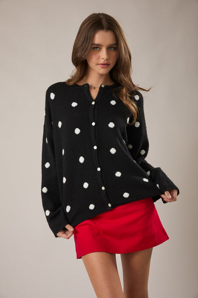 couldn't miss it plush cardigan | black white polka dot