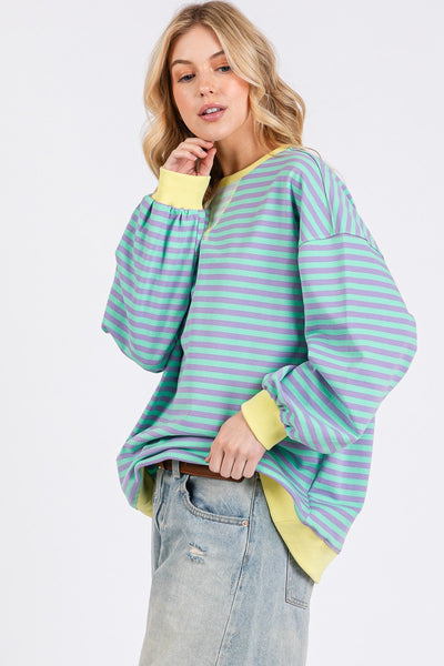 daily delight striped sweatshirt | green + lilac