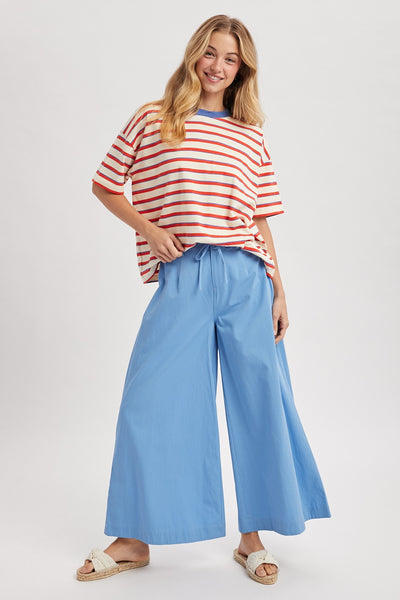 hold on gently striped boxy knit tee | cream + red