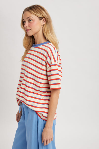 hold on gently striped boxy knit tee | cream + red