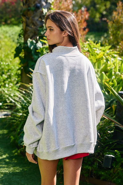 USA + America reversible mock neck pullover | heather grey