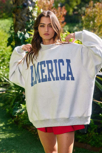 USA + America reversible mock neck pullover | heather grey