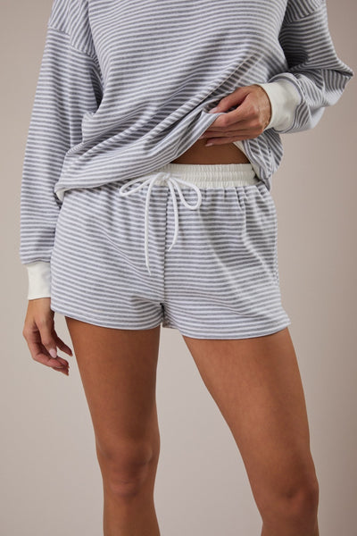 rocking with you striped mock neck + short set | heather grey + white