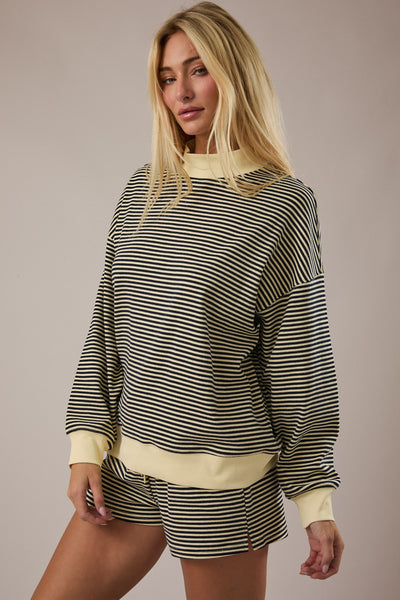 rocking with you striped mock neck + short set | navy + yellow