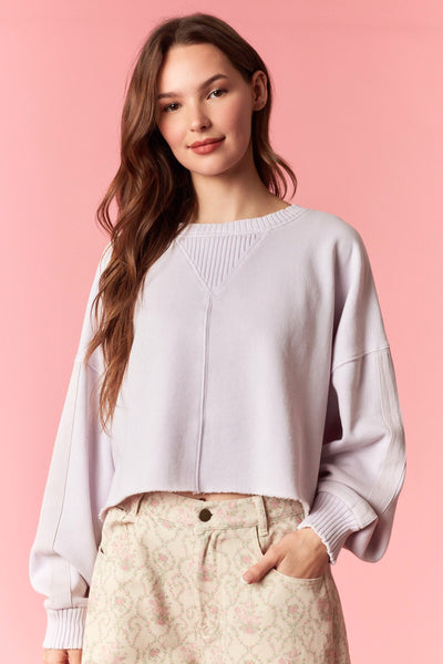 ready to go washed french terry cropped sweatshirt | lavender
