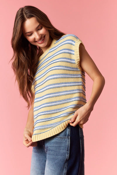 something about you striped sweater tank | lt yellow + blue