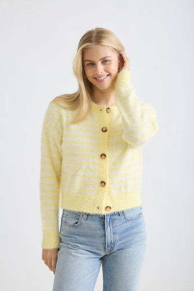 where the sun finds me striped knit cardigan | butter yellow
