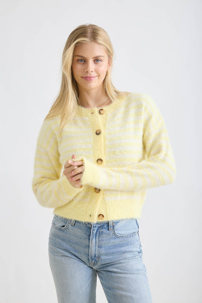 where the sun finds me striped knit cardigan | butter yellow