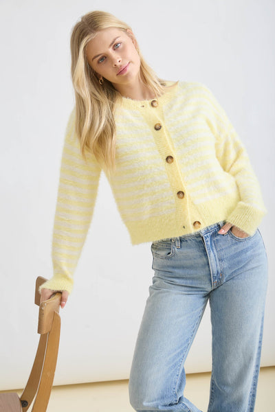 where the sun finds me striped knit cardigan | butter yellow