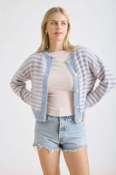 where the sun finds me striped knit cardigan | blue