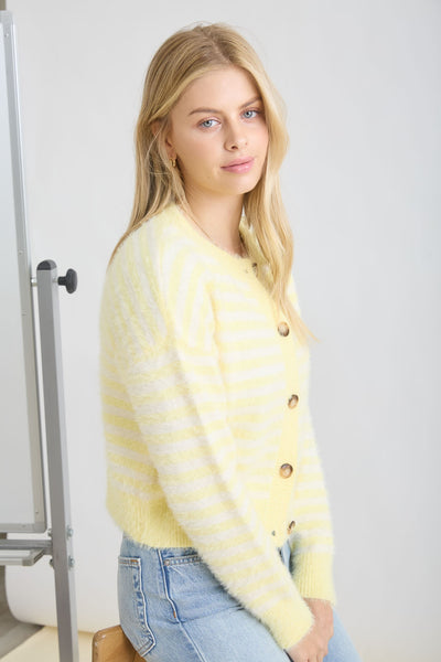 where the sun finds me striped knit cardigan | butter yellow