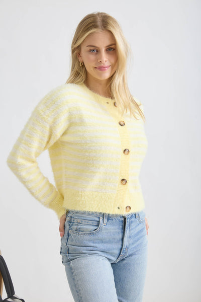 where the sun finds me striped knit cardigan | butter yellow