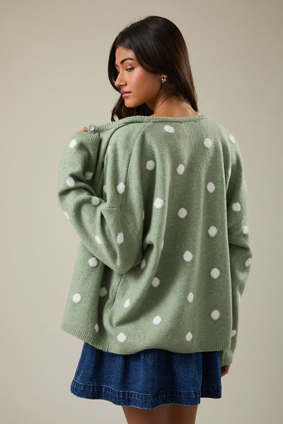 couldn't miss it plush cardigan | sage + white polka dot
