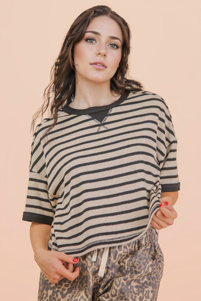 light as a breeze oversized stripe knit top | oatmeal + black