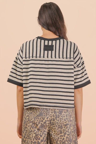 light as a breeze oversized stripe knit top | oatmeal + black