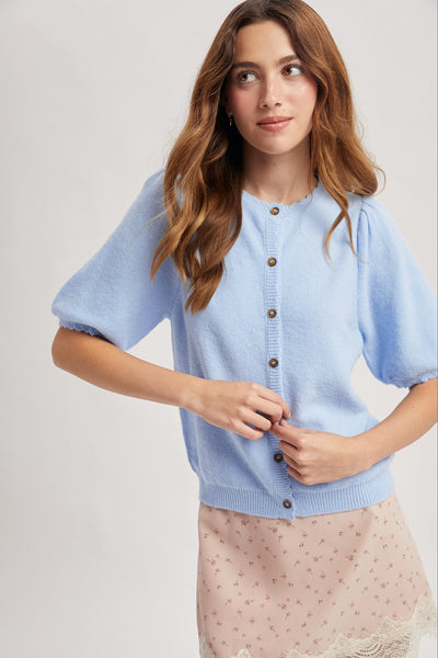 love without limits puff sleeve cardigan | m. blue