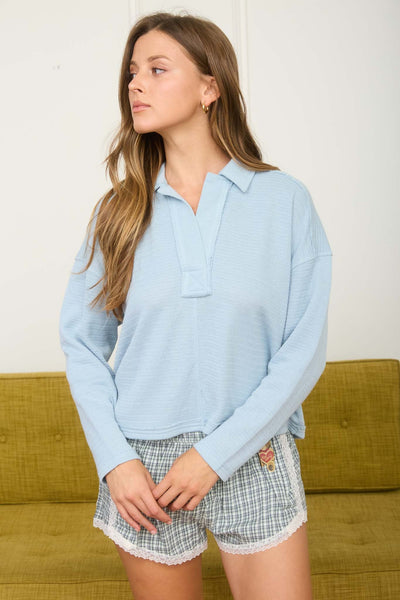 easygoing classic textured knit polo | light blue
