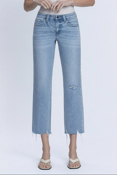 nellie mid rise raw hem straight leg jeans | vivacious