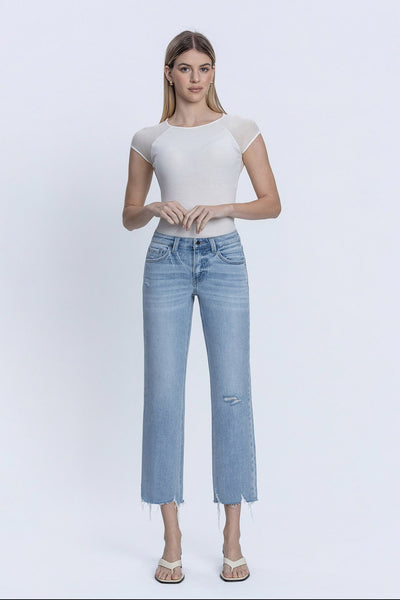 nellie mid rise raw hem straight leg jeans | vivacious