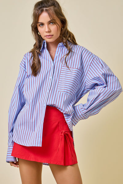 in good form striped button down top | blue + red