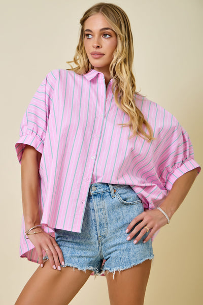 new days ahead striped button down | pink multi