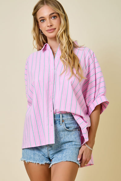 new days ahead striped button down | pink multi