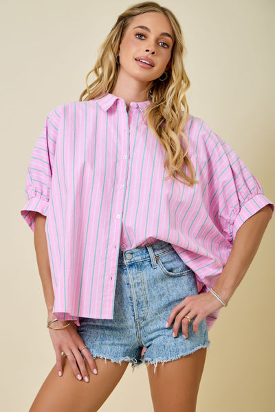 new days ahead striped button down | pink multi