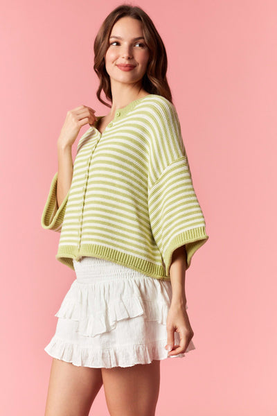 happy days striped button up cardigan | green + off white
