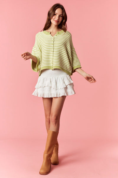 happy days striped button up cardigan | green + off white