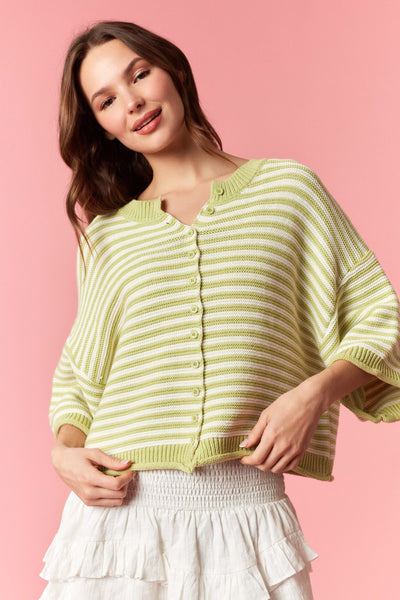 happy days striped button up cardigan | green + off white