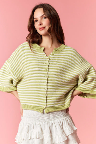 happy days striped button up cardigan | green + off white