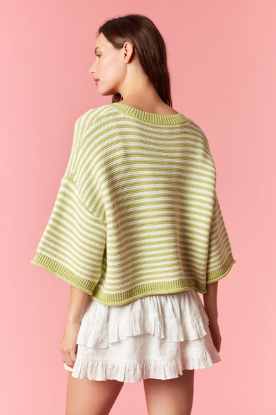 happy days striped button up cardigan | green + off white