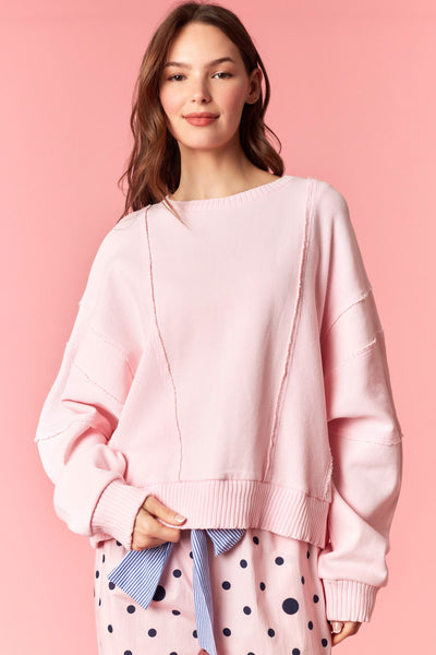 always on my mind mineral washed french terry pullover | lt pink