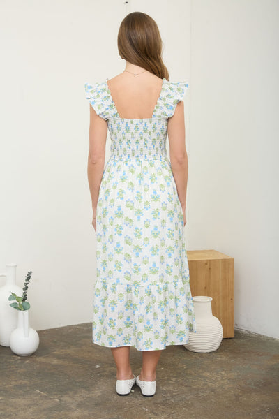 pretty with purpose floral smocked midi dress | blue