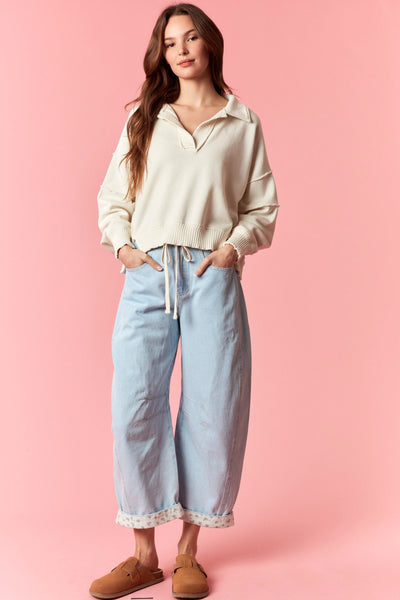 set your course mineral wash french terry pullover | cream