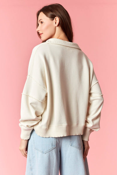 set your course mineral wash french terry pullover | cream