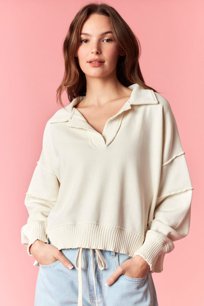 set your course mineral wash french terry pullover | cream