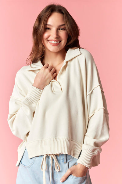 set your course mineral wash french terry pullover | cream