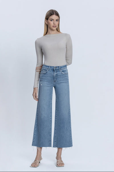 nolan high rise cropped raw hem wide leg jeans | astounding