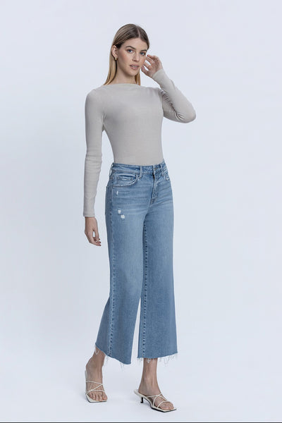 nolan high rise cropped raw hem wide leg jeans | astounding
