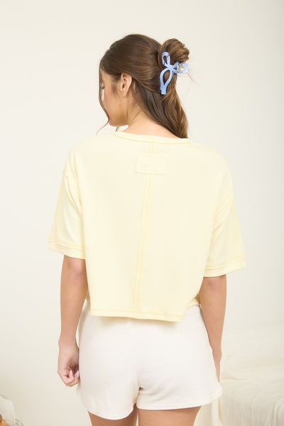 above all else boxy henley top | butter yellow