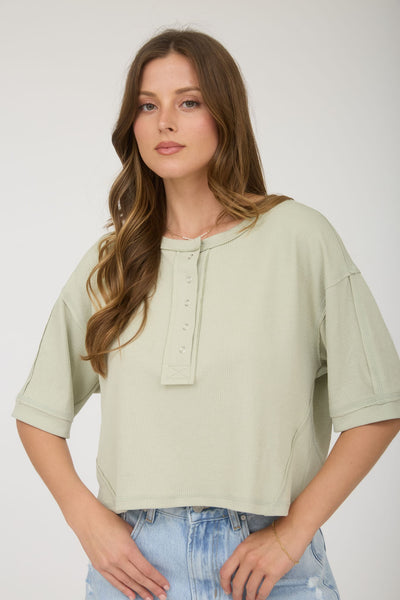 above all else boxy henley top | light sage