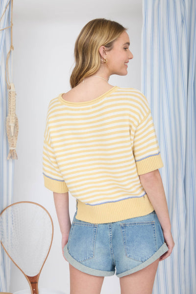 face the day striped contrast trim sweater | butter yellow