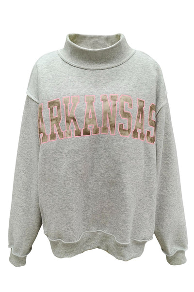 arkansas camo embroidered mock neck sweatshirt | ash grey