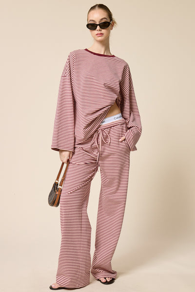 say you will oversized top + wide leg pant striped set | berry